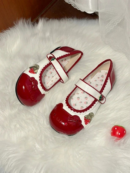 Slippers Lolita Accents Scalloped with Bow Strawberry Sweet Red Hem Indoor Themed