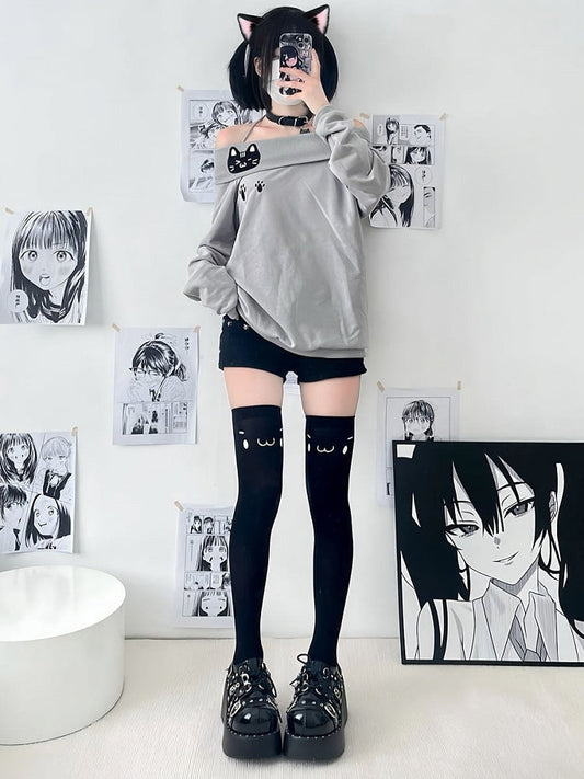 Thigh-High Print - 2 Anime Colors Expression Stockings