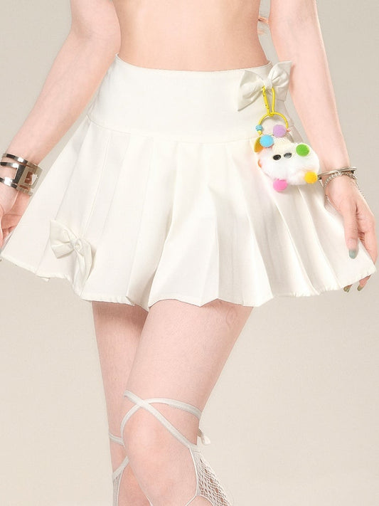 Skirt with Accents Charm JK Uniform White High Free Waist Bowknot