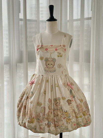 Print Overall Lolita Bubble Doll Sweet and Teddy Puppy Dress