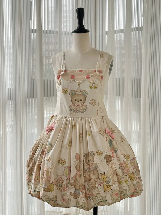 Print Overall Lolita Bubble Doll Sweet and Teddy Puppy Dress