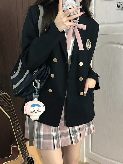 Pink Plaid 39CM Uniform JK Skirt Pleated Pattern