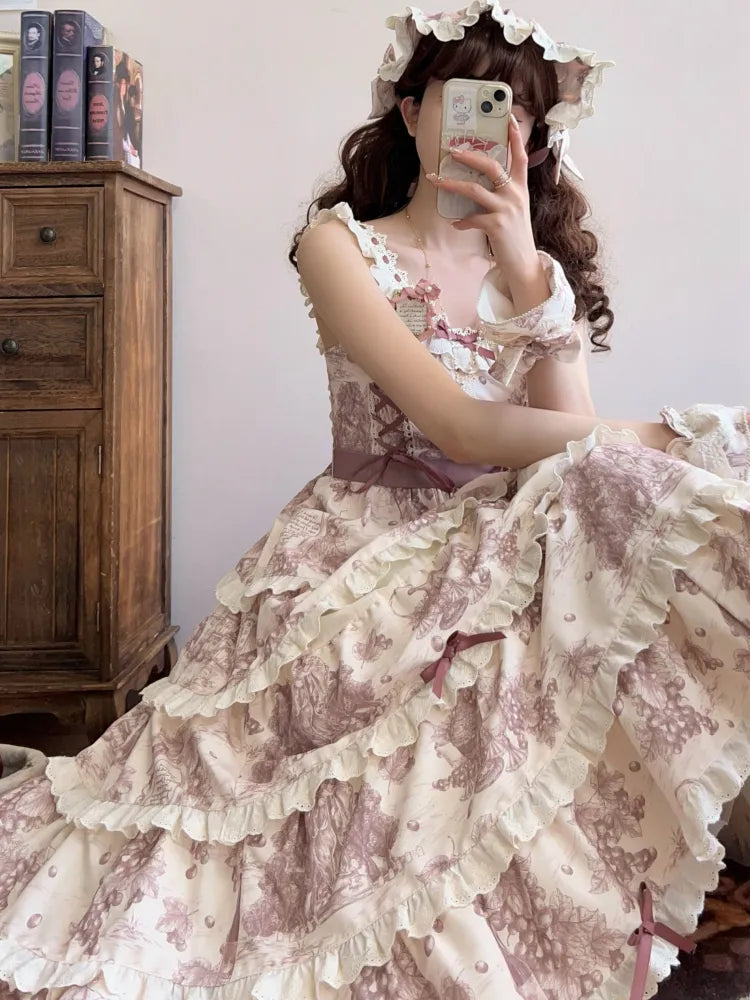 Druck veränderbar abnehmbare Lolita Kleid Länge Dusty Purple Trauben Saum