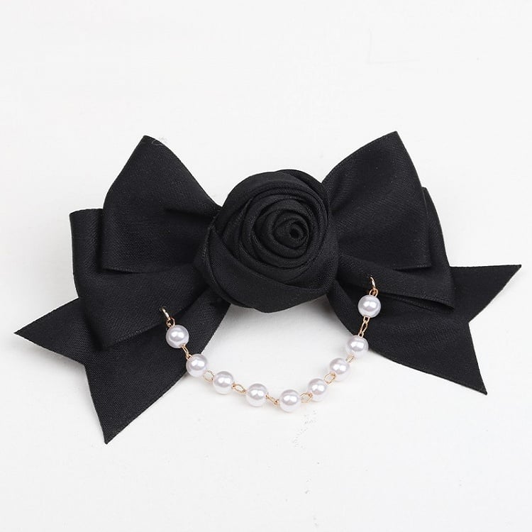 Lolita Pearl Rose Bowknot Black Hairclip
