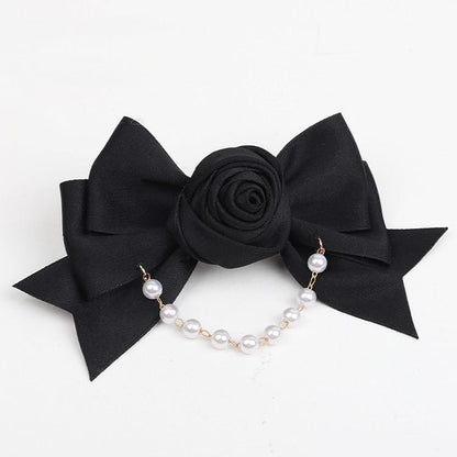 Lolita Pearl Rose Bowknot Black Hairclip