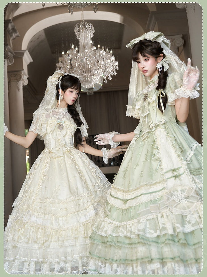 Lace Gloves with Bow Accents in Mint, White, Pink, or Green - Mademoiselle Pearl