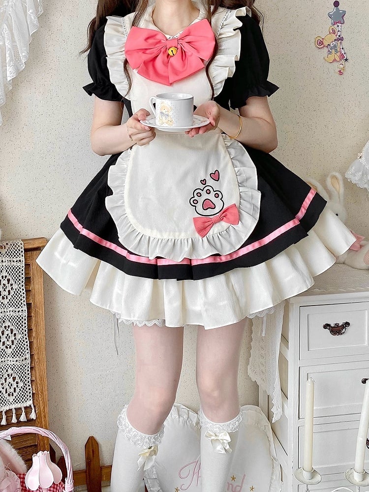 Schwarzes und rosa süßes Dienstmädchen-Lolita-Kitty-Pfoten-Schürzenkleid