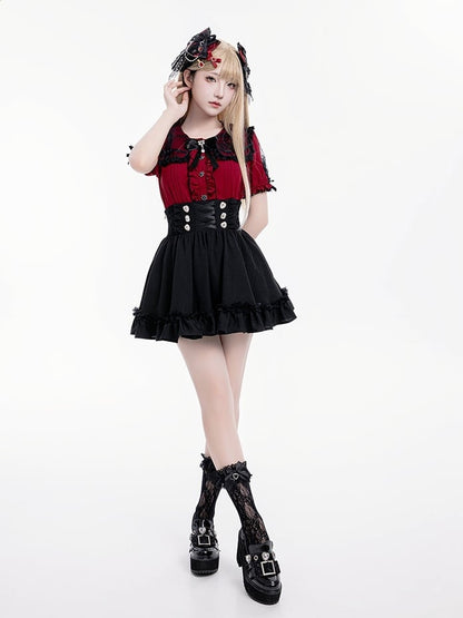 Detail Corset Hem High-Waist Kei Black with Skirt Jirai Ruffle