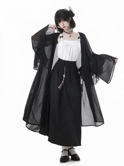 アウターウェア セミシースルー ロング シフォンスタイル ブラック チャイナドレス