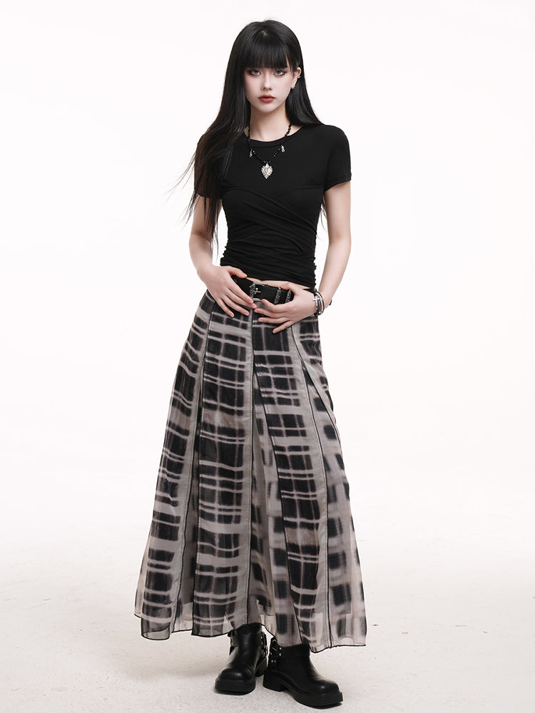 Length Plaid Finish White Side Ankle Zipper with Skirt Black Distressed