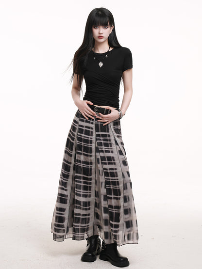 Length Plaid Finish White Side Ankle Zipper with Skirt Black Distressed