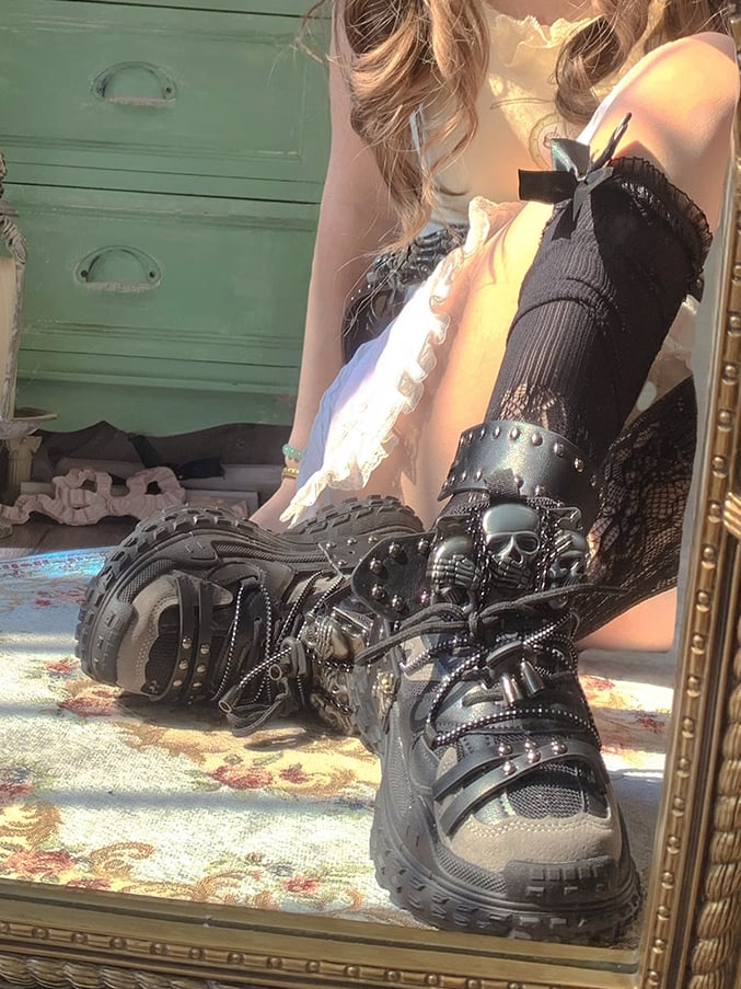 Black Sneakers Platform - Punk Studs Accents