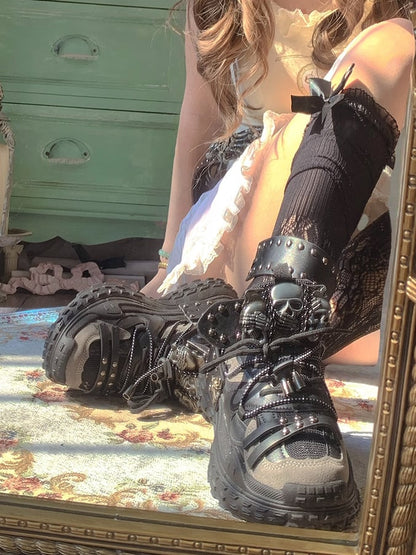 Black Sneakers Platform - Punk Studs Accents