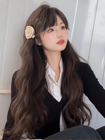 ウェーブ前髪ウィッグ 60cm ブラウン 長さ エアウィズ