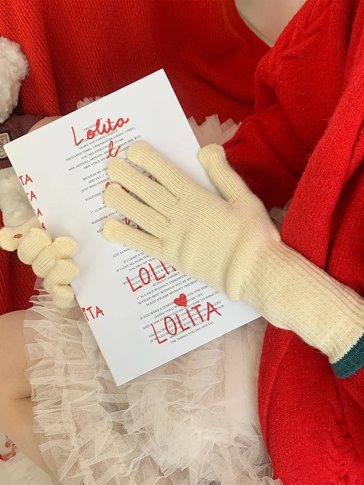 Knit (4 Long Gloves Ribbed Wool-Blend Colors)