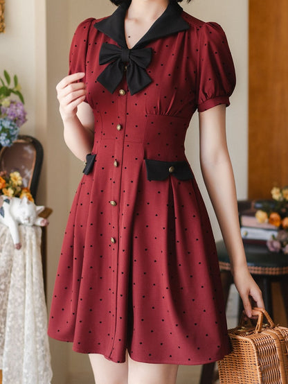 Muster Herzförmige Kleine Kleid Retro Puff Rote Ärmel Mode Schwarz