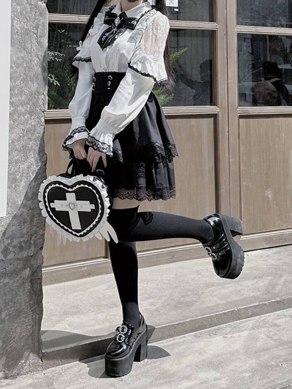 Heart / Light Jirai Wings Cross Pink with in Leather Black Blue Backpack Kei PU