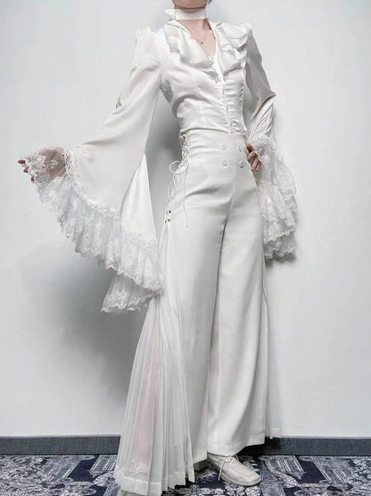 Shirt Trim Lolita Ouji Sleeves And Split-tail Bell Lace Gothic With White