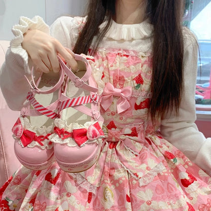 Shoes Mary Raspberry Jane Strawberry Sweet Platform Cake Pink Lolita