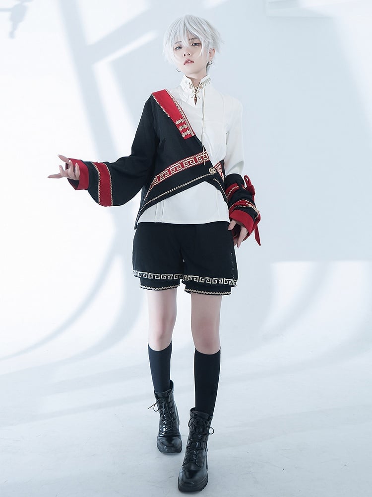 Ouji Asymmetrical Embroidery with a Sleeve Separate Top Chinoiserie