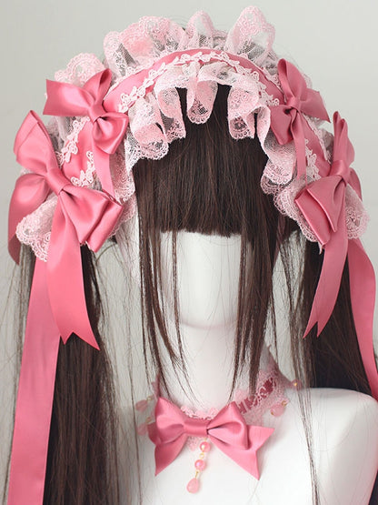 Bowknot Details Lace Trim Pink Hairband