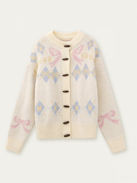 Knit Bow Vintage Pattern with Sweater Butterfly Beige