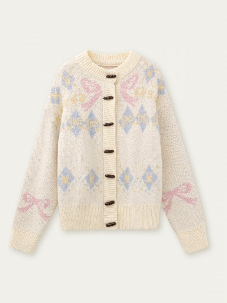 Knit Bow Vintage Pattern with Sweater Butterfly Beige