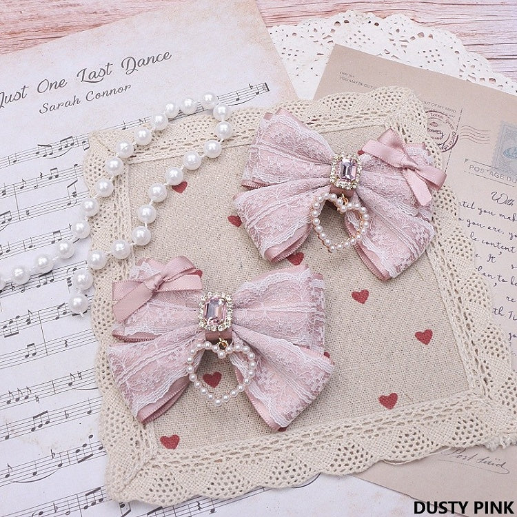 Bowknot Lace Hairclip Options Jirai Color Heart 9 Rhinestone Kei Charm
