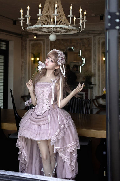 Tulle Corset Boned Layered Purple Classic + Skirt Top Lolita High-low Dusty
