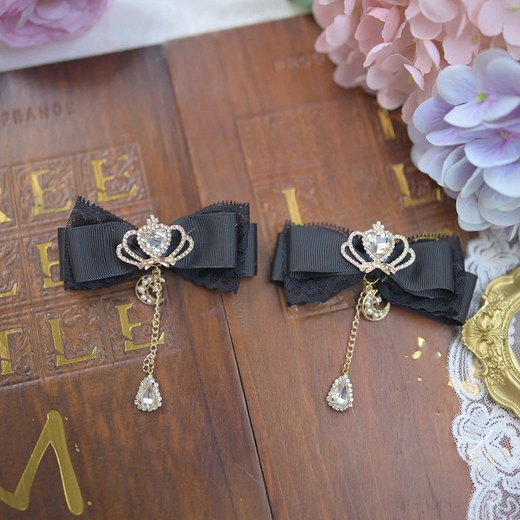 Kei Moon Jirai 6 Hairclips Bowknot Colors Crown Rhinestone with Teardrop Charm