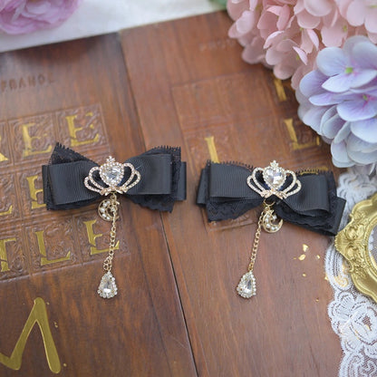 Kei Moon Jirai 6 Hairclips Bowknot Colors Crown Rhinestone with Teardrop Charm