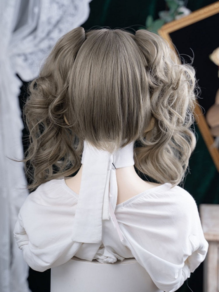 Gray Clips Wig Brown Length 30CM With Double Ponytail Claw Synthetic