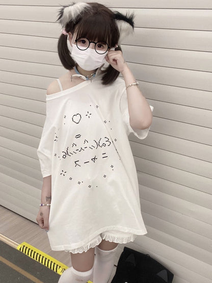 ホワイトグリーングラフィックTシャツ