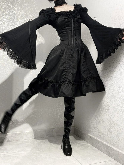 Skirt Lolita Corset Spaghetti Dress Straps Waist Jumper Black Gothic