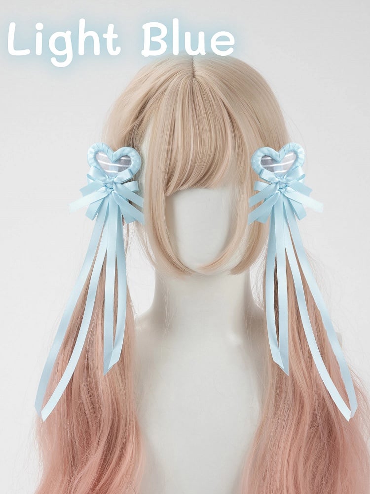 Multi-Color Bow Clip Hair Heart Pairs