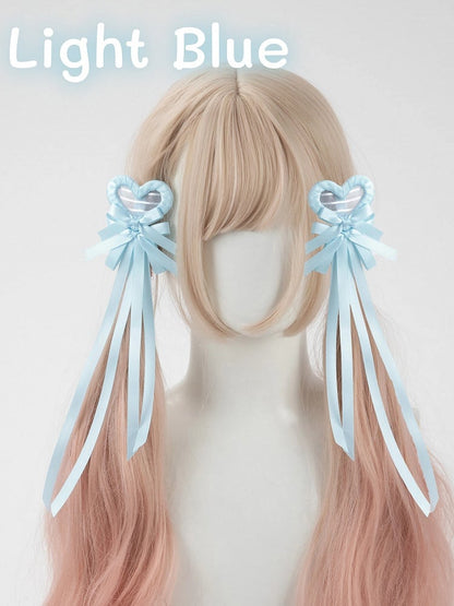 Multi-Color Bow Clip Hair Heart Pairs