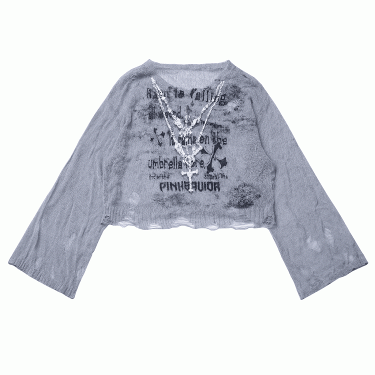 Hollow-out Sun Grey Cross Print Holes Coverup Distressed Protection