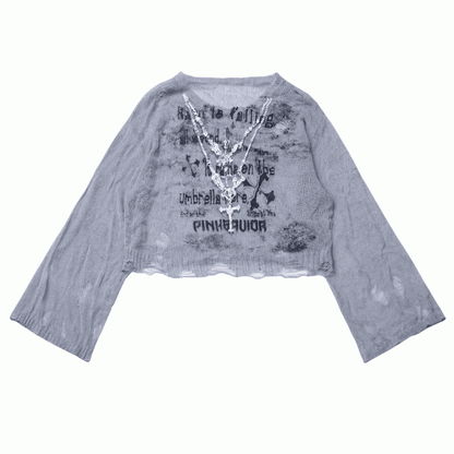 Hollow-out Sun Grey Cross Print Holes Coverup Distressed Protection