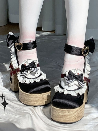 Black Alice Wonderland and Red Mary Janes Vibes Lolita Sweet in Platforms