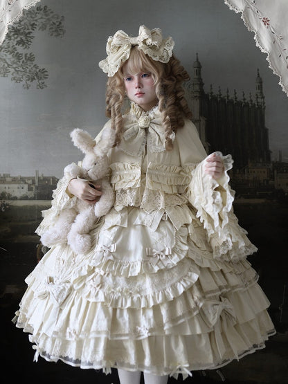 Under Bell Sleeves Style Set Lolita Full Sweet Bust Blouse + Beige - Cape Dress JSK Doll