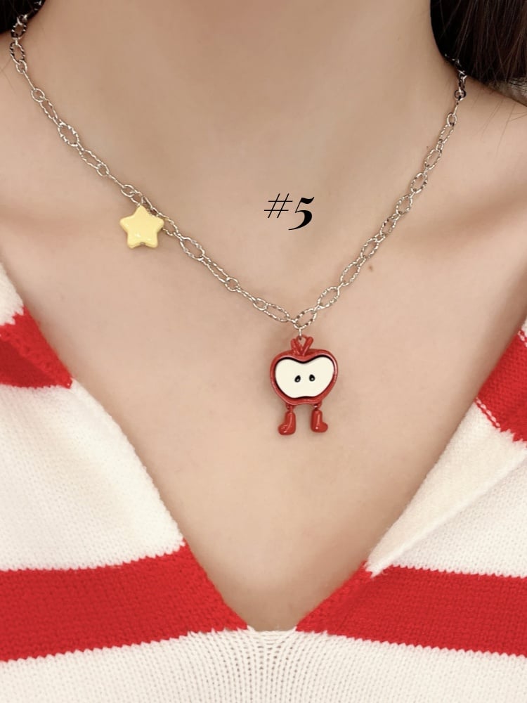 Y2K Red Apple Necklace/Ring/Ear Clips