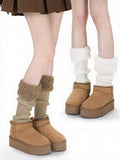 Multi-Color Knitted Leg Warmers with Plush Trim - ModaSwings