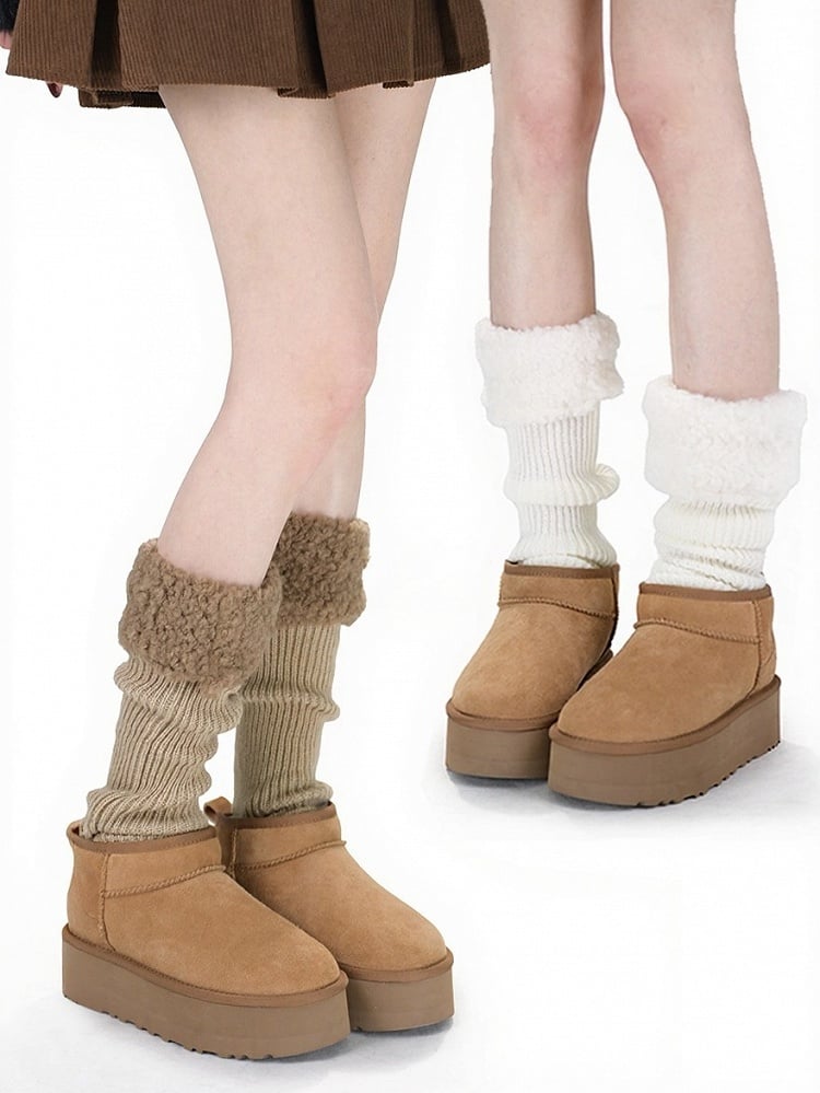 Multi-Color Knitted Leg Warmers with Plush Trim - ModaSwings