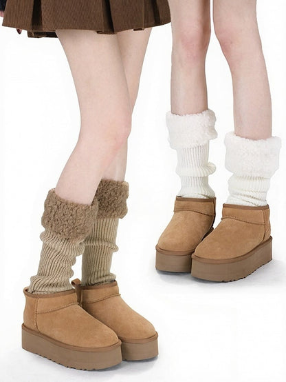 Multi-Color Knitted Leg Warmers with Plush Trim - ModaSwings