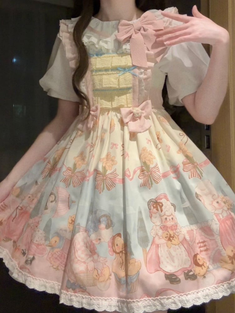 取り外し可能なピンクのブラウス袖、水玉模様、ショートリボン、ホワイト