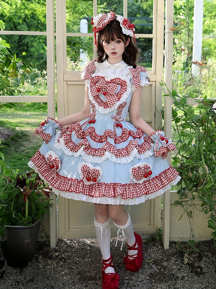 Scarlet and Navy Cherry Polka-Dot Lace JSK - Rosede Cheese