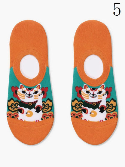 Cake/Apple/Bear/Puppy/Bowknot/Polka-dot/Striped Pattern/Floral Options Socks Ankle Colorful Print 17 With