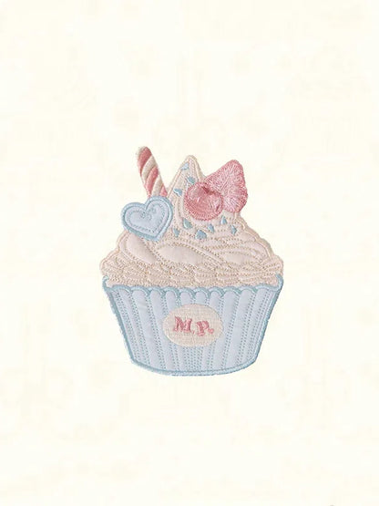 Mint Brown Embroidery Blue Cupcake / Pink Brooch Green