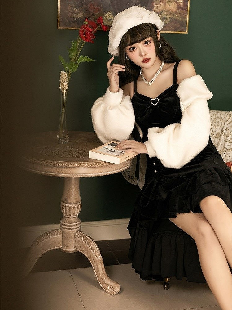 Dress Elegant Coat + Set Classic Black Mermaid Lolita