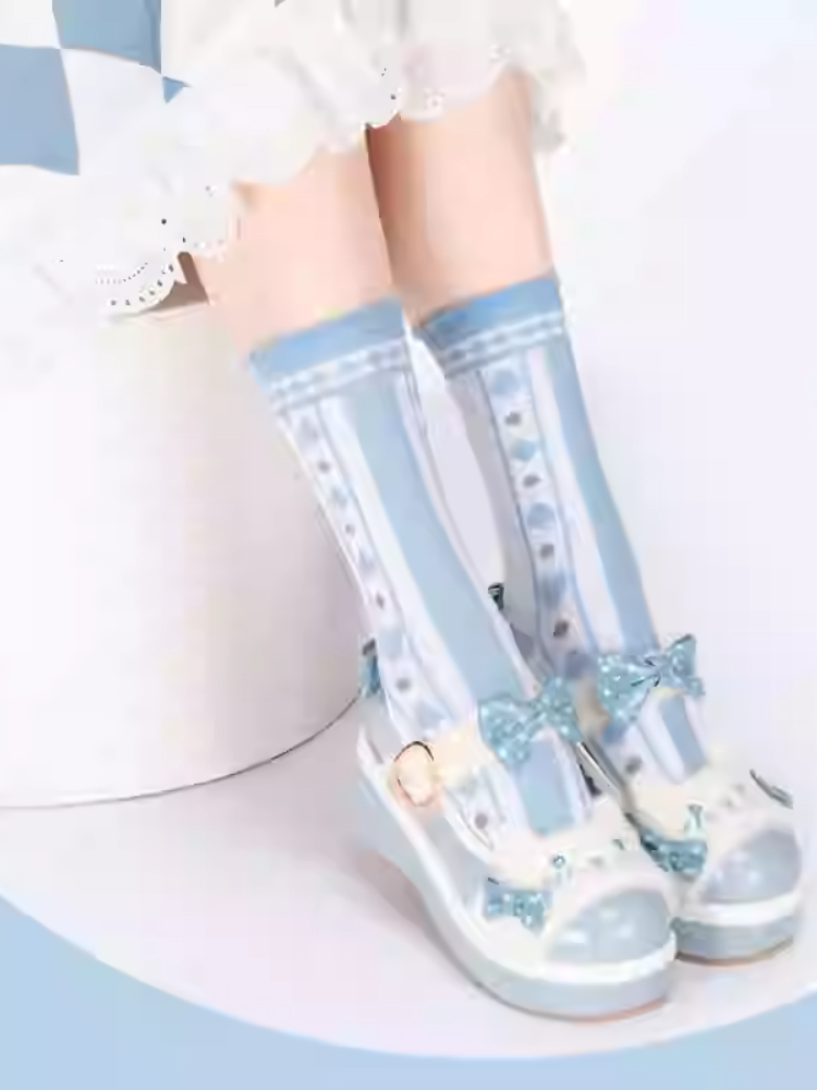 Alice in Wonderland Vibes Blue Ruffled Cuff Calf Socks